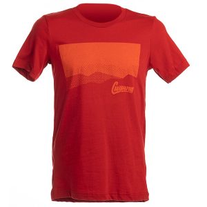 Cuyuna hills of red dirt gold tee. Red shirt with blaze orange imprint.