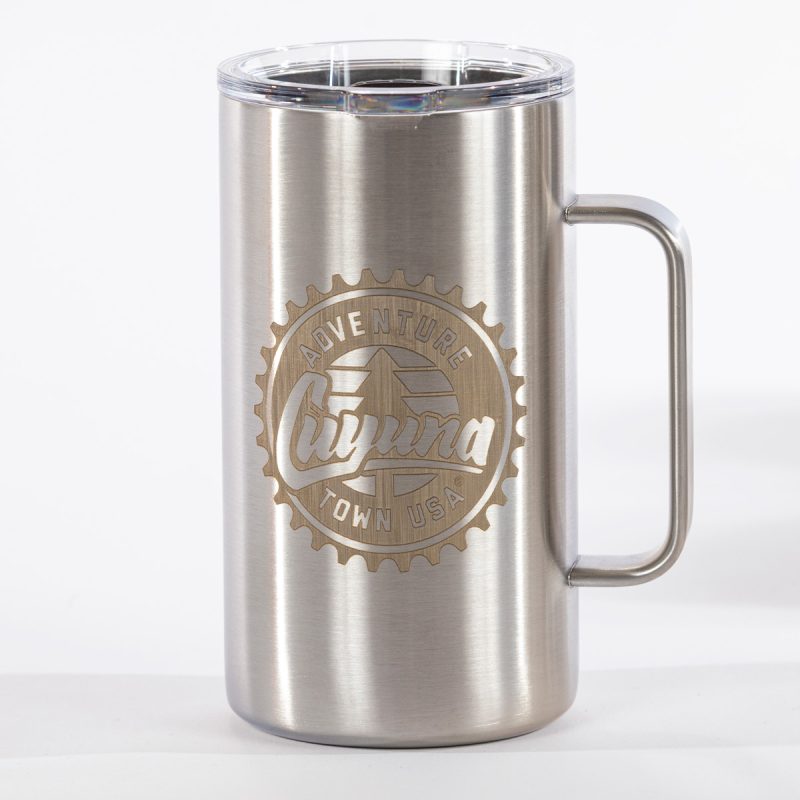 Cuyuna YETI Rambler 24 oz Bottle – stainless steel Cuyuna water bottle with laser-etched Cuyuna Adventure Town USA logo.